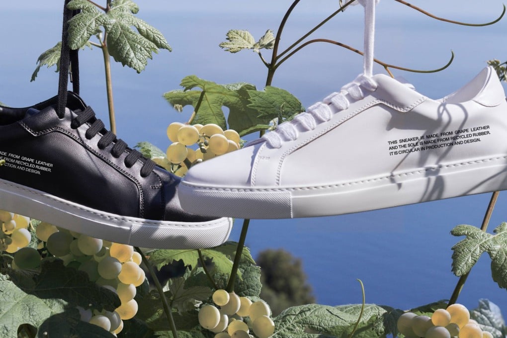Trainers made from grape waste by Pangaia – one of the many fashion companies seeking vegan alternatives to leather made from animals.