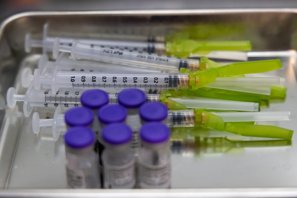 Vials of the Pfizer-BioNTech Covid-19 vaccine are seen alongside syringes at a vaccination site in Incheon, South Korea, on Tuesday. Photo: Bloomberg
