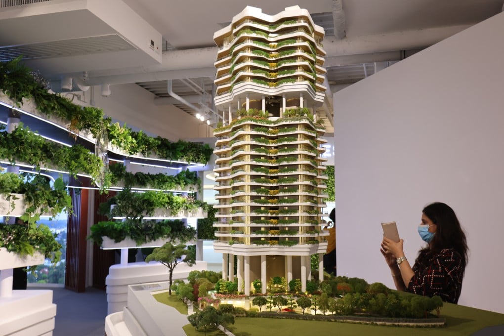 A scale model of Shun Tak Holdings’ Park Nova ultra-luxury residence in Singapore on display at the Shun Tak Centre in Sheung Wan on June 9, 2021. Photo: May Tse