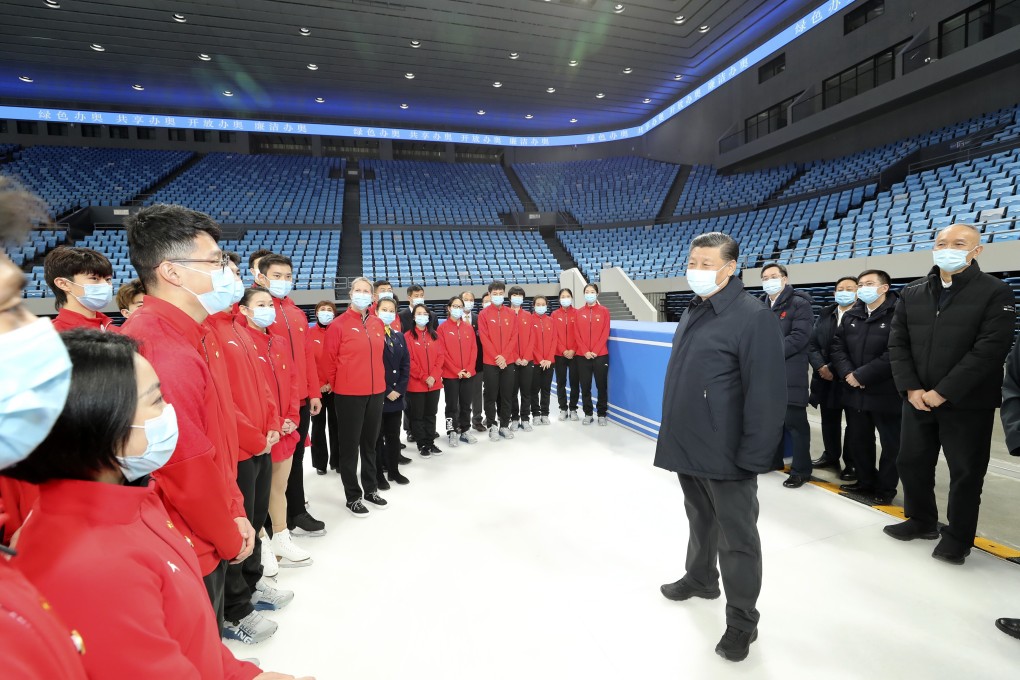 Chinese President Xi Jinping speaks with athletes and coaches during a January tour of venues for the 2022 Beijing Winter Olympics. Photo: Xinhua