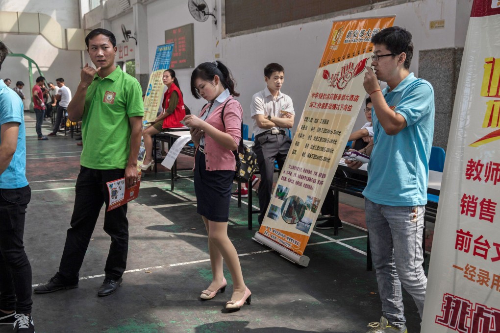 China’s urban jobless rate fell to a two-year low of 5 per cent in May, but the unemployment rate for recent graduates of high school and college was more than double that figure. Photo: Getty Images