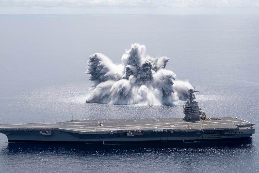 USS Gerald R. Ford completed the first explosive event of the ongoing full-ship shock trials on Friday off the US East Coast. Photo: US Navy