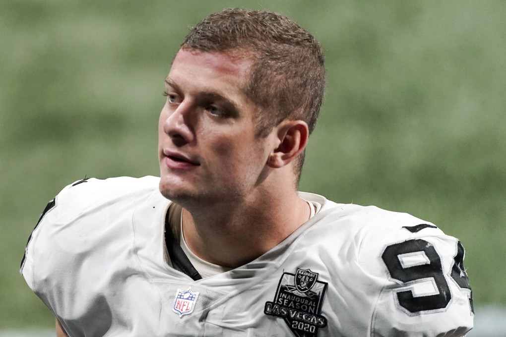 Las Vegas Raiders defensive end Carl Nassib leaves the field after an NFL football game against the Atlanta Falcons in Atlanta. Photo: AP