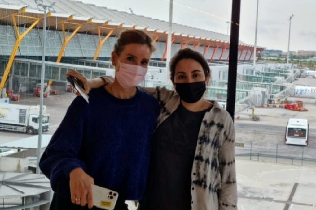 Sheikha Latifa, daughter of the ruler of Dubai (right), is seen at Madrid’s Barajas airport, in this undated picture obtained from social media. Photo: Instagram@shinnybryn