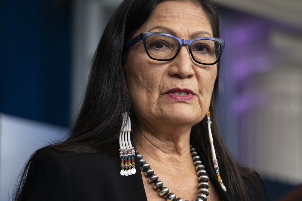 US Interior Secretary Deb Haaland speaks at the White House in Washington on Tuesday. Photo: AP