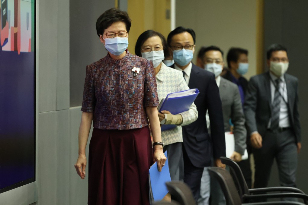 Hong Kong Chief Executive Carrie Lam Cheng Yuet-ngor (front) has assured the film industry and the public that freedom and creativity will not be compromised by new national security guidelines. Photo: Nora Tam