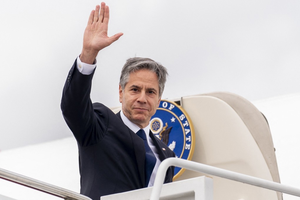 US Secretary of State Antony Blinken boards his plane at Andrews Air Force Base, Maryland on Tuesday to travel to Berlin, Germany. where he will begin a week-long trip to Europe. Photo: AFP