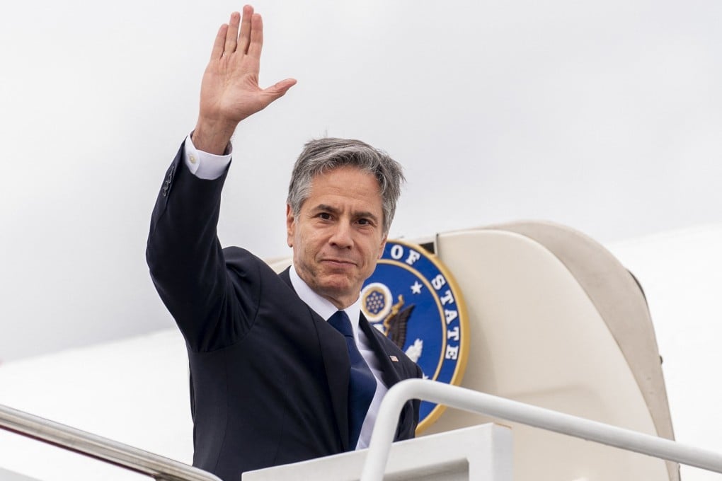 US Secretary of State Antony Blinken boards his plane at Andrews Air Force Base, Maryland on Tuesday to travel to Berlin, Germany. where he will begin a week-long trip to Europe. Photo: AFP
