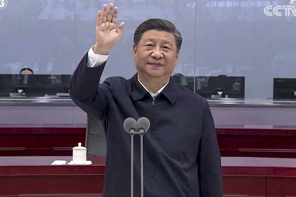 President Xi Jinping in a live broadcast on Wednesday congratulating the first astronauts to enter China’s space station. Photo: CCTV