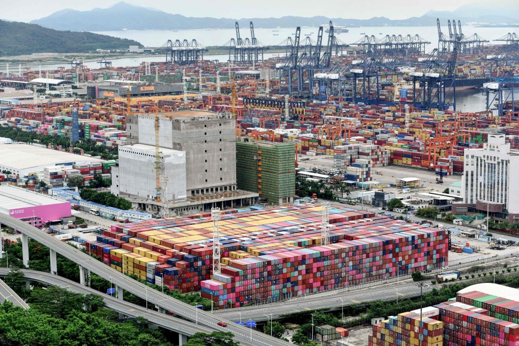 Cargo containers stacked at Yantian port in Shenzhen in China’s southern Guangdong province on Tuesday. Photo: STR via AFP