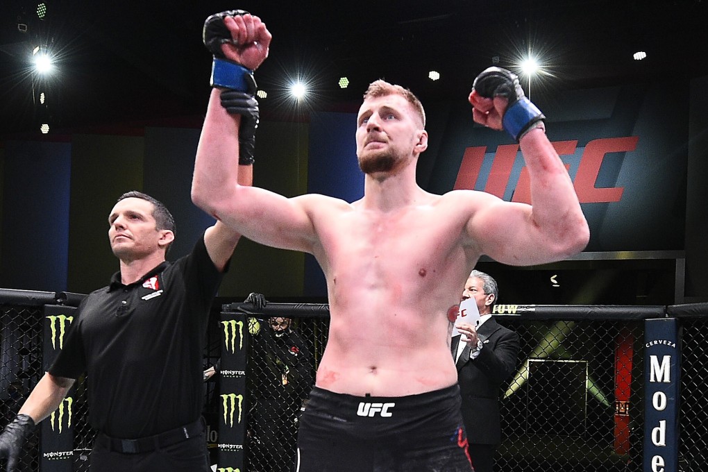 Alexander Volkov celebrates after his knockout victory over Alistair Overeem at UFC Vegas 18. Photos: Chris Unger/Zuffa LLC