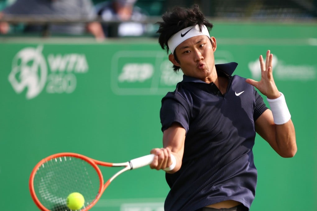 China’s Zhang Zhizhen in action during his round-of-32 match against Italy’s Andreas Seppi at the 2021 Nottingham Open. Photo: Reuters