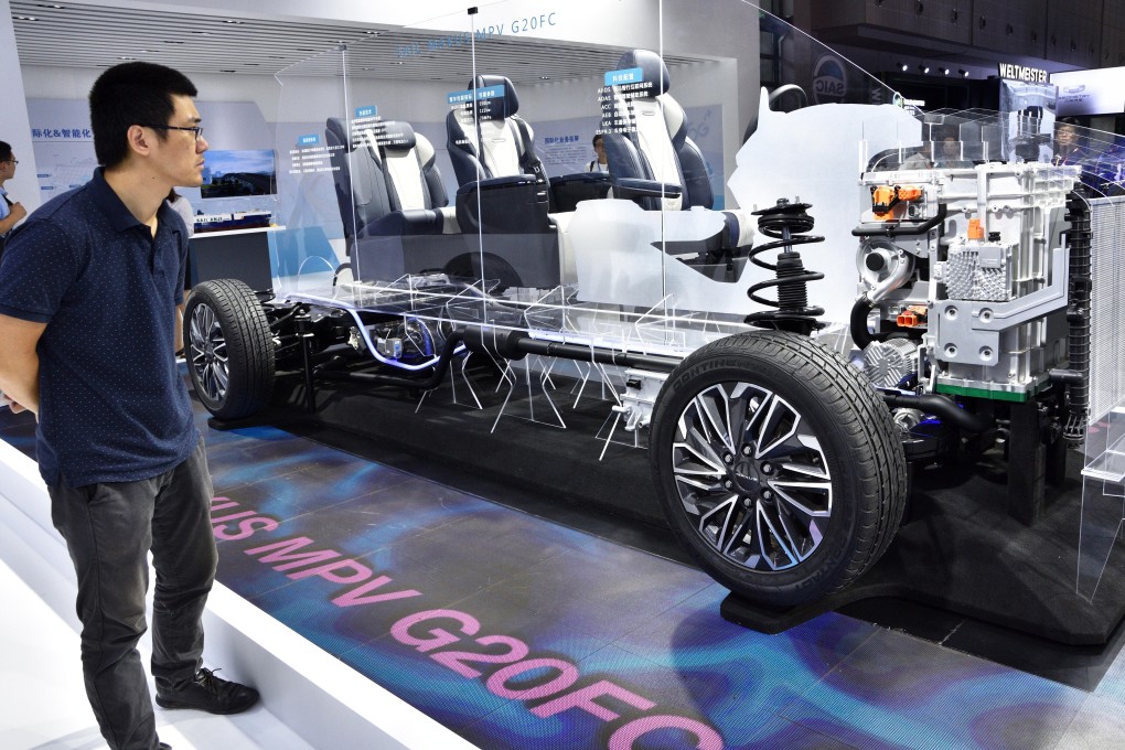 A SAIC hydrogen fuel cell vehicle is displayed during the 21st China International Industry Fair in Shanghai, in September 2019. Photo: Getty Images