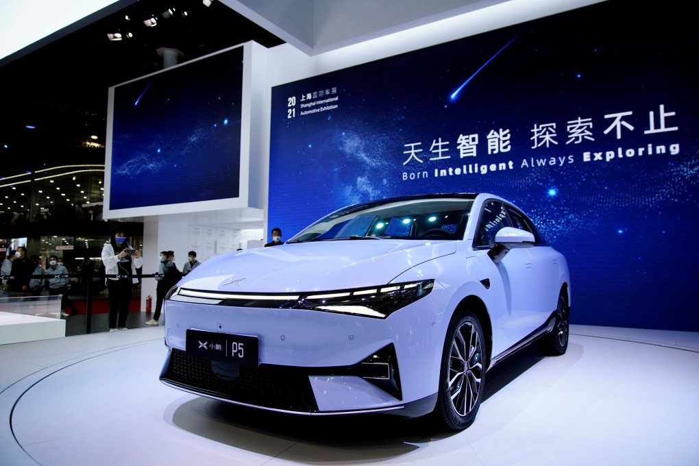 An Xpeng P5 EV is displayed at Auto Shanghai earlier this year. Photo: Reuters