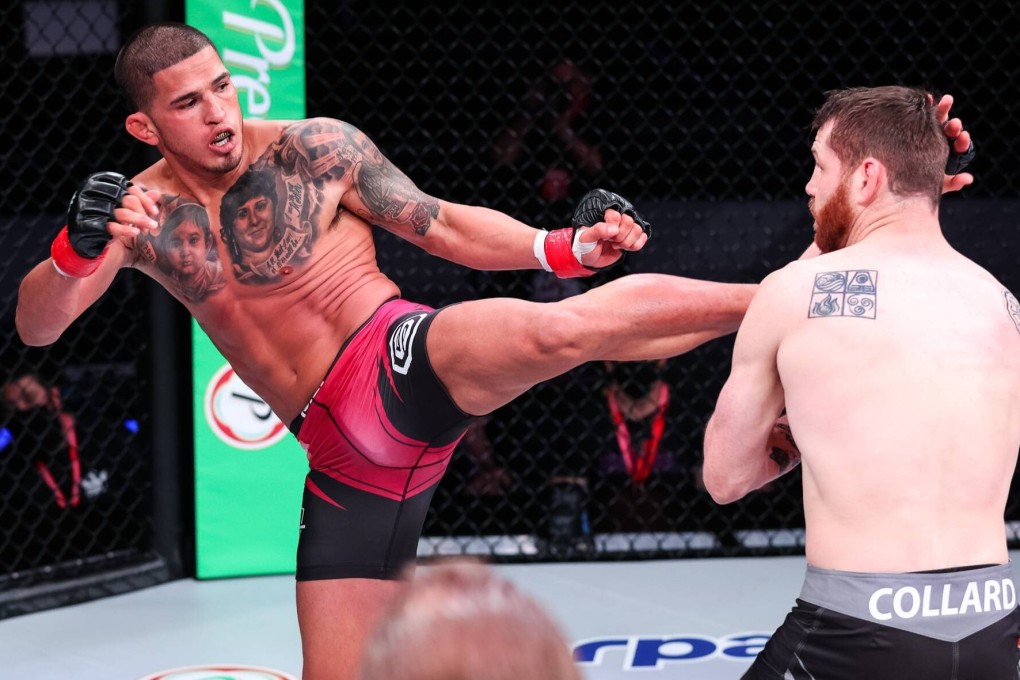 Anthony Pettis kicks Clay Collard at PFL 1 on April 23, 2021. Photos: PFL