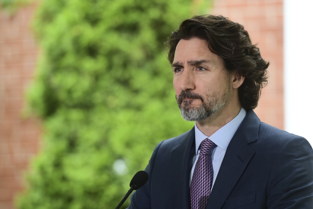 Canadian Prime Minister Justin Trudeau holds a press conference at Rideau Cottage in Ottawa, Ontario, on Friday. Photo: The Canadian Press via AP