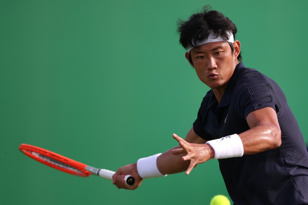 China's Zhang Zhizhen in action at the 2021 Nottingham Open. Photo: Reuters