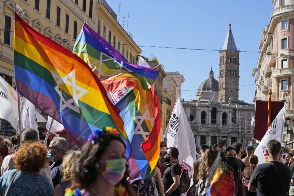People take part in the annual Pride march in Rome on Saturday. Photo: AP