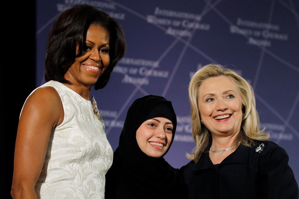 Samar Badawi with then first lady Michelle Obama and secretary of state Hillary Clinton at the State Department's 2012 International Women of Courage Award winners ceremony in Washington. File photo: Reuters