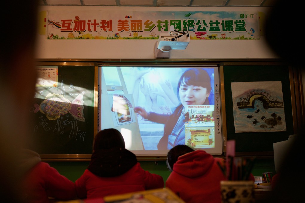 Live streaming classes on the online education platform CCTalk, developed by Hujiang EdTech, at Lumacha primary school in Gansu province, China. Photo: SCMP