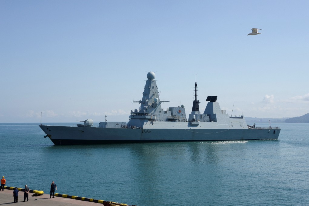 The Royal Navy destroyer HMS Defender arrives in Batumi on Saturday, after an encounter with a Russian patrol ship in the Black Sea. Photo: AFP