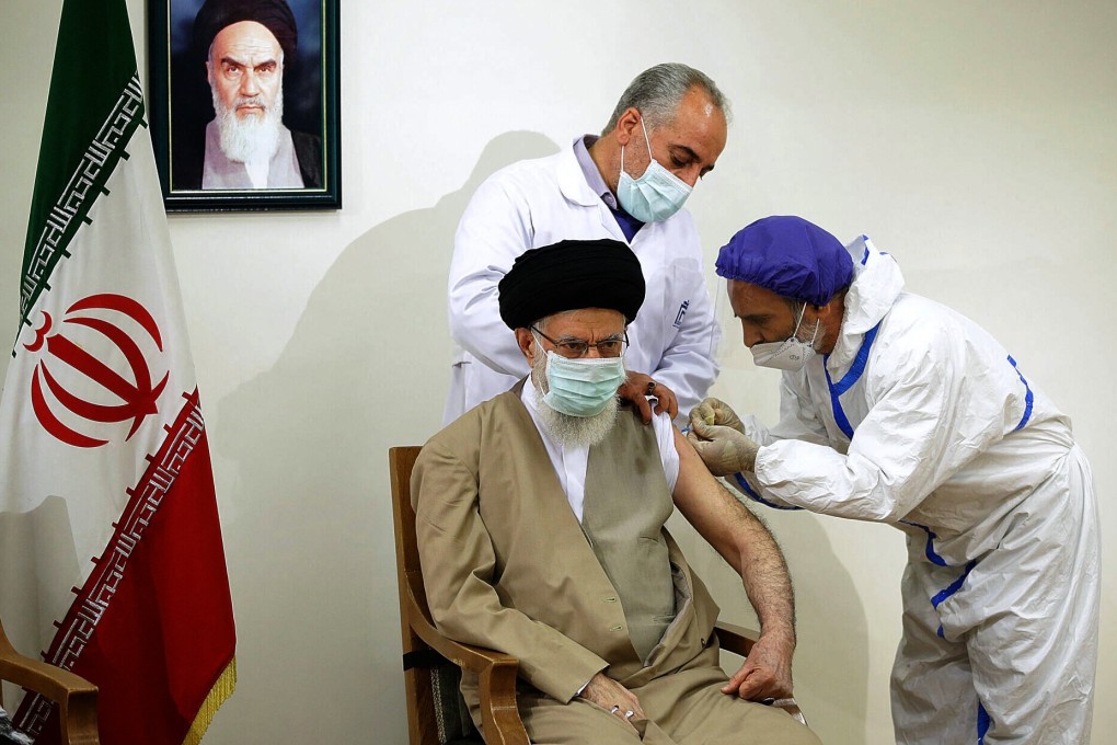 Iranian supreme leader Ayatollah Ali Khamenei gets a dose of the locally made vaccine on Friday. Photo: AFP