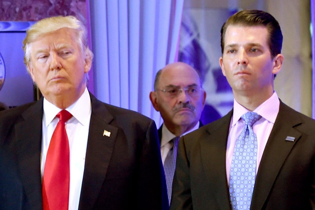 Donald Trump, Allen Weisselberg, chief financial officer for the Trump Organisation (centre), and Donald Trump Jnr. File photo: AFP