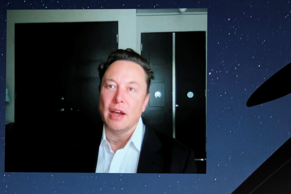 SpaceX founder and Tesla CEO Elon Musk speaks on a screen during Mobile World Congress in Barcelona, Spain, on June 29. Photo: Reuters