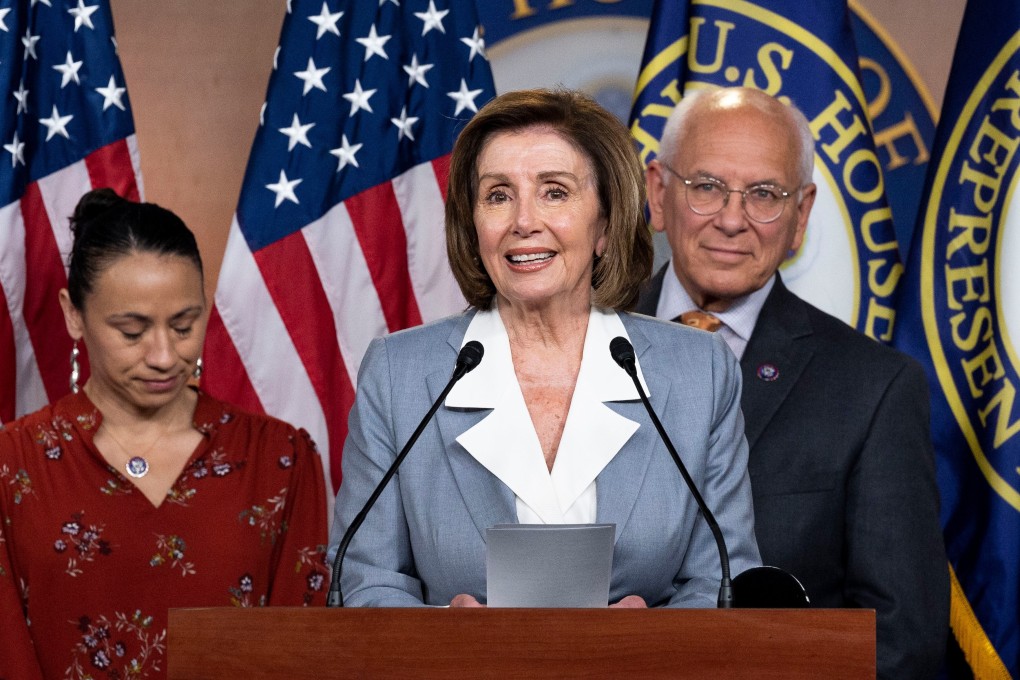 US House Speaker Nancy Pelosi, centre, at the US Capitol on Wednesday. Photo: DPA