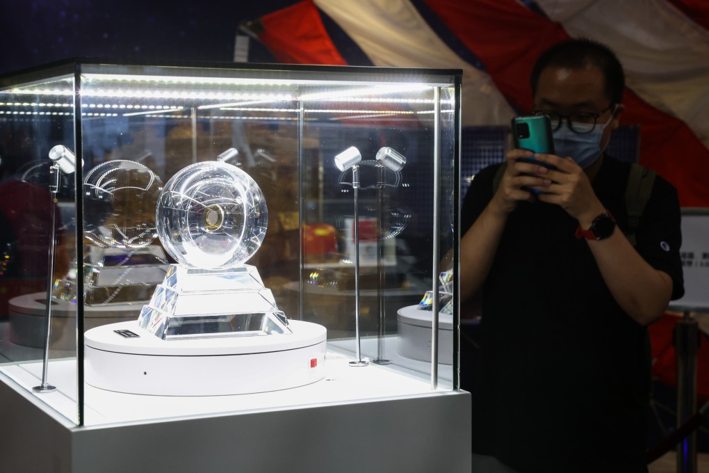 An exhibit showcasing lunar soil samples collected last year by China’s Chang’e 5 probe. Photo: K. Y. Cheng