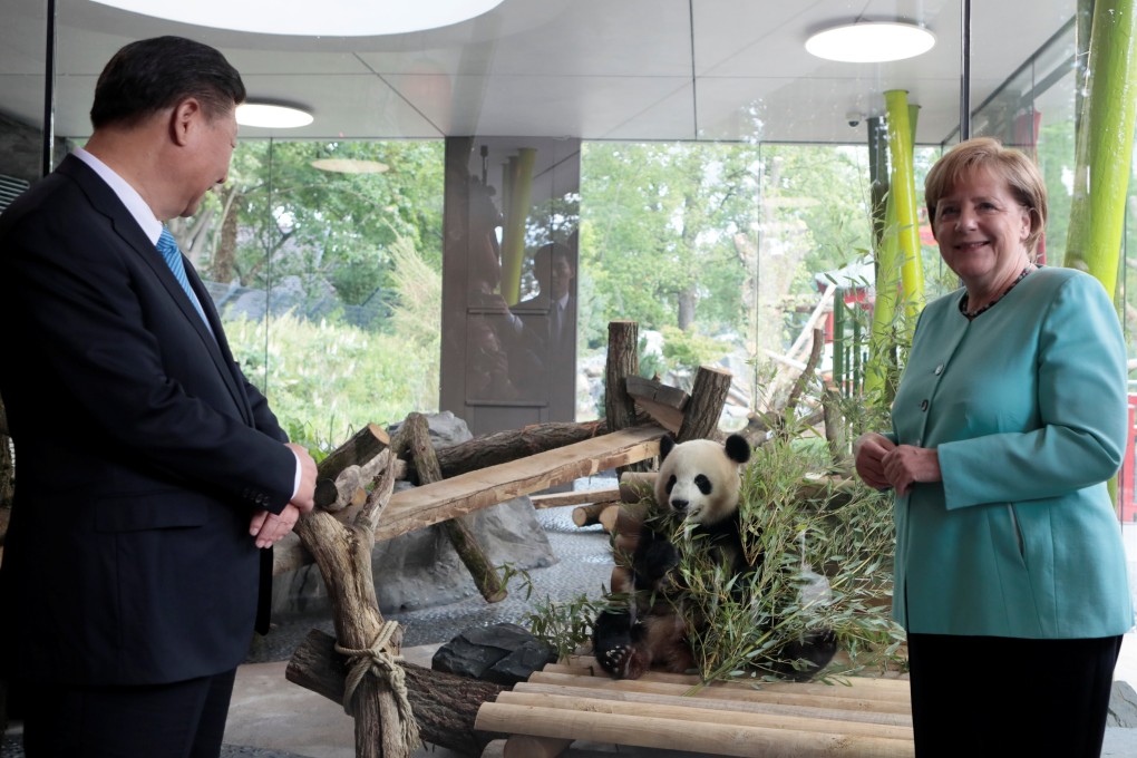 Angela Merkel, pictured with Xi Jinping at a panda enclosure in Berlin Zoo, has been a leading proponent of engagement with China. Photo: AFP