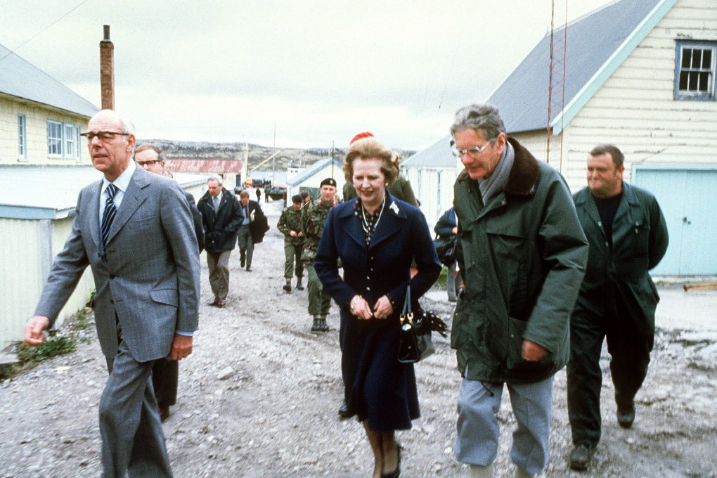 Margaret Thatcher pictured on a tour of the Falkland Islands in 1983 following the British victory the previous year. Photo: AFP
