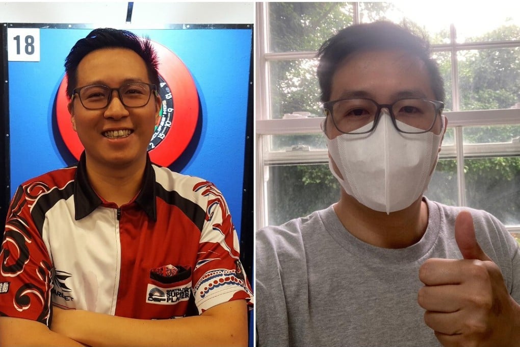 Kevin Leung Kai-fan before a tournament and in isolation at his home in Liverpool. Photo: PDC/Handout