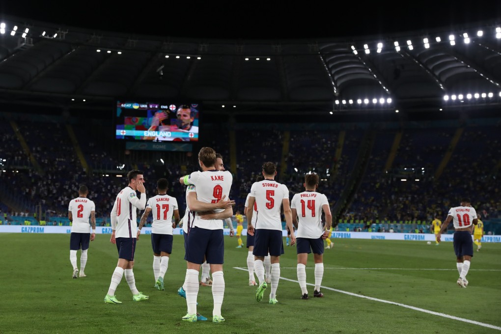 England players celebrate scoring during the Euro 2020 win against Ukraine. Photo: Xinhua
