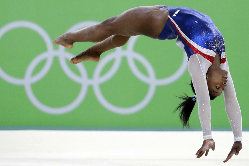 Team US gymnast Simone Biles on the floor during the artistic gymnastics women's individual all-around final at the 2016 Summer Olympics in Rio de Janeiro in Brazil in 2016. Photo: AP