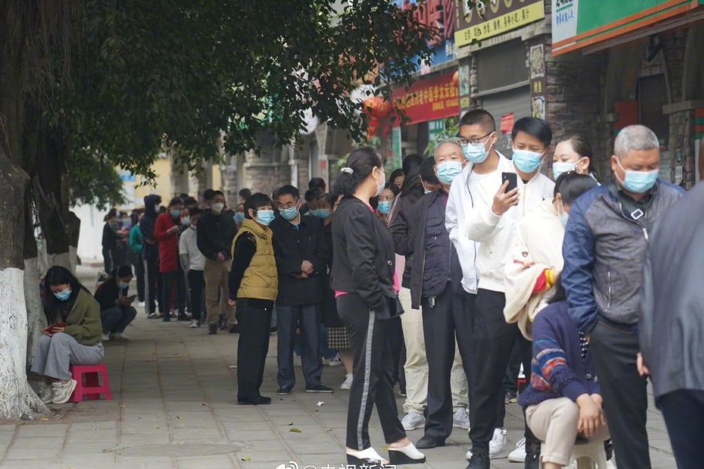After the latest coronavirus cases the Chinese city of Ruili, which borders Myanmar, is under travel restrictions and has started a new round of mass testing. Photo: Weibo