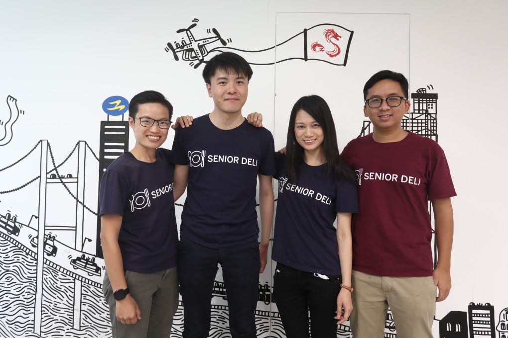The Spirit of Hong Kong Awards 2021 nominee team at Senior Deli (from left to right) Abellona U, Albert Cheung Ka-wing, Sandy Chung and Jim Wong, at the Infotech Centre in Kwun Tong. Photo: Jonathan Wong