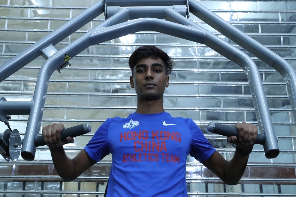 Hong Kong’s youth No 1 1,500m runner Aryan Sidhu at the gym at the Delia Memorial School (Broadway) in Mei Foo in July. Photo: Edmond So