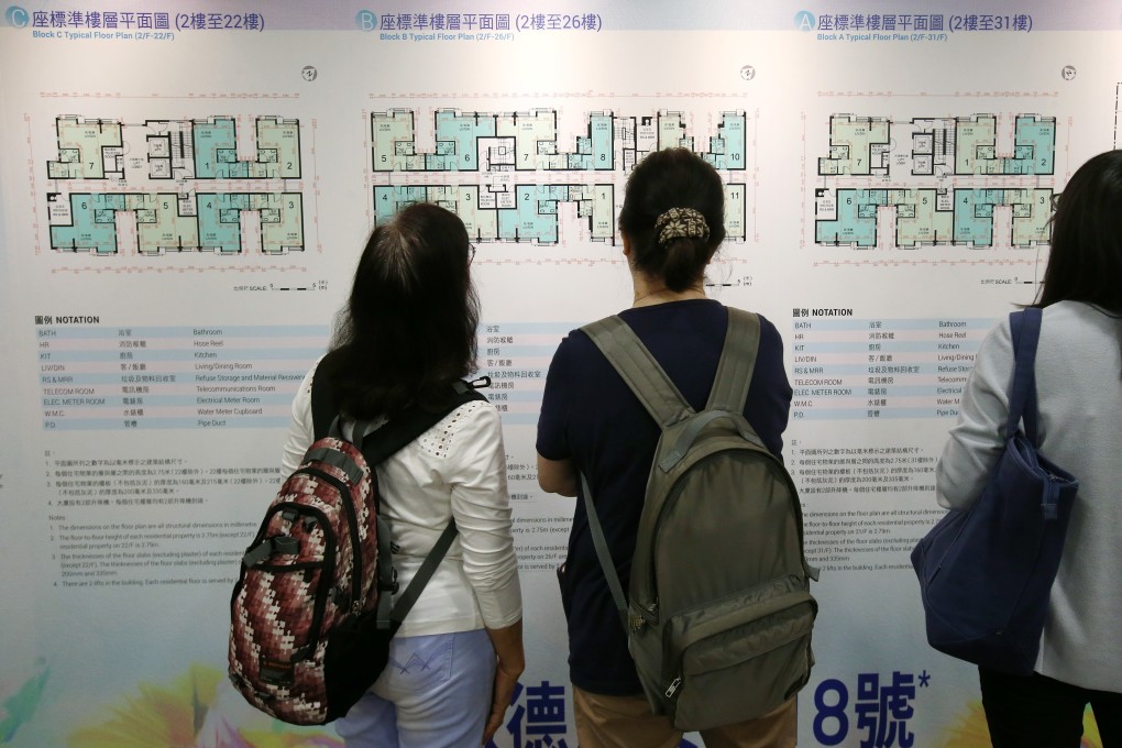 People looking at the layout plan for a residential project in Kai Tak, Hong Kong. Photo: David Wong