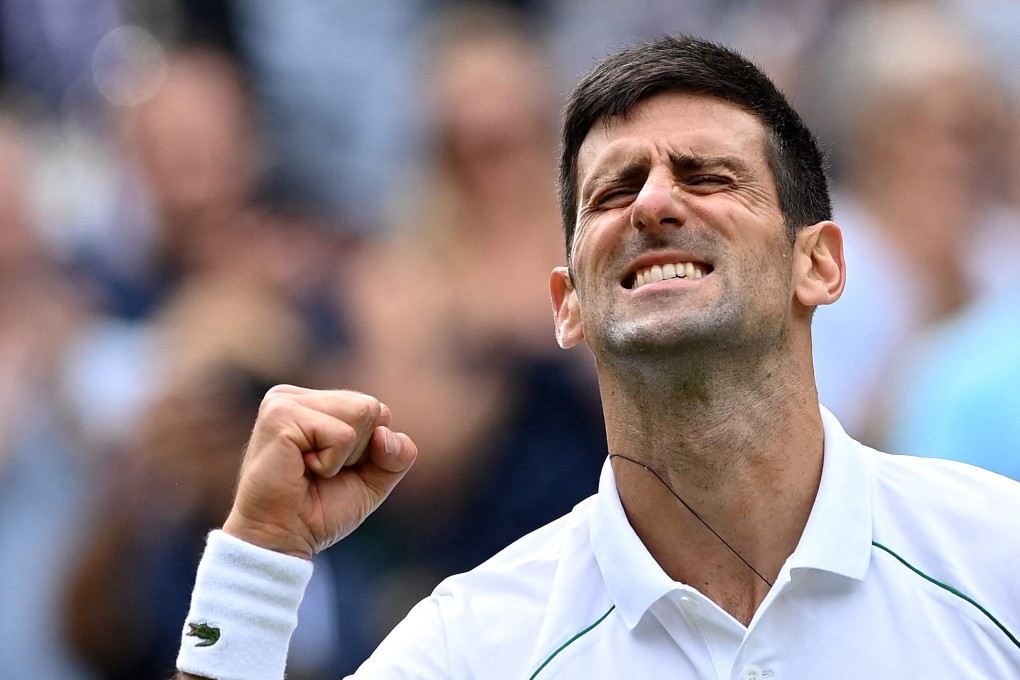 Novak Djokovic celebrates beating Chile’s Cristian Garin at Wimbledon. Photo: AFP