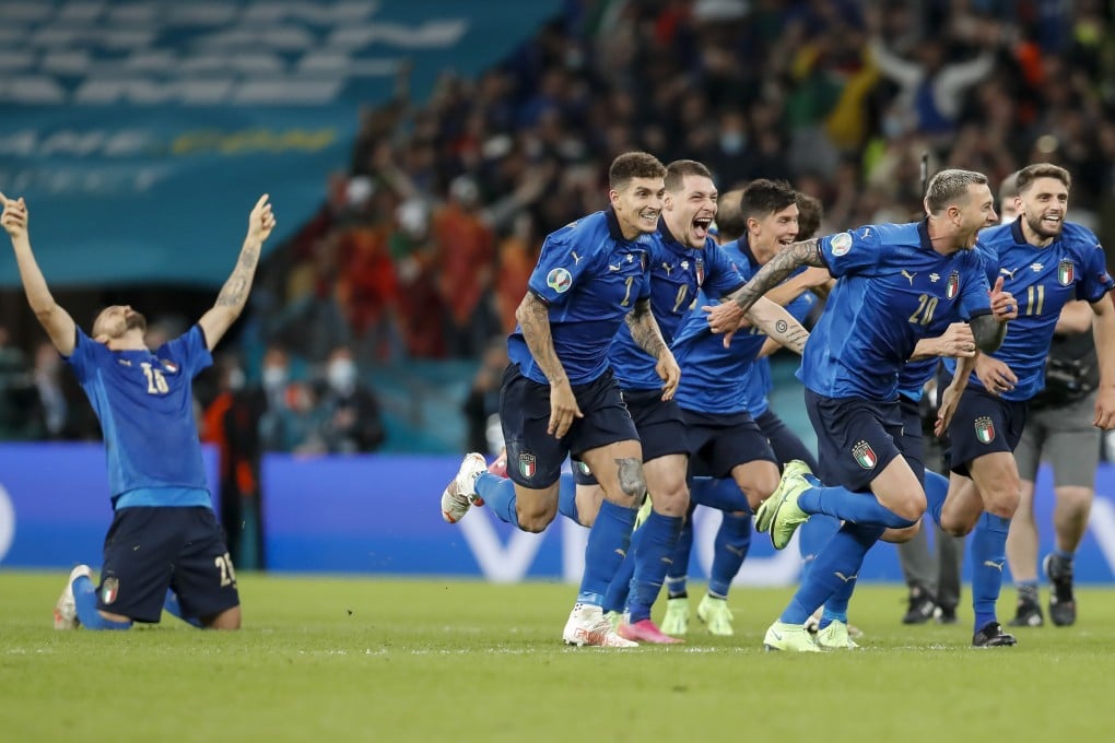 Italy celebrate after beating Spain at Wembley to reach the Euro 2020 final. Photo: Xinhua