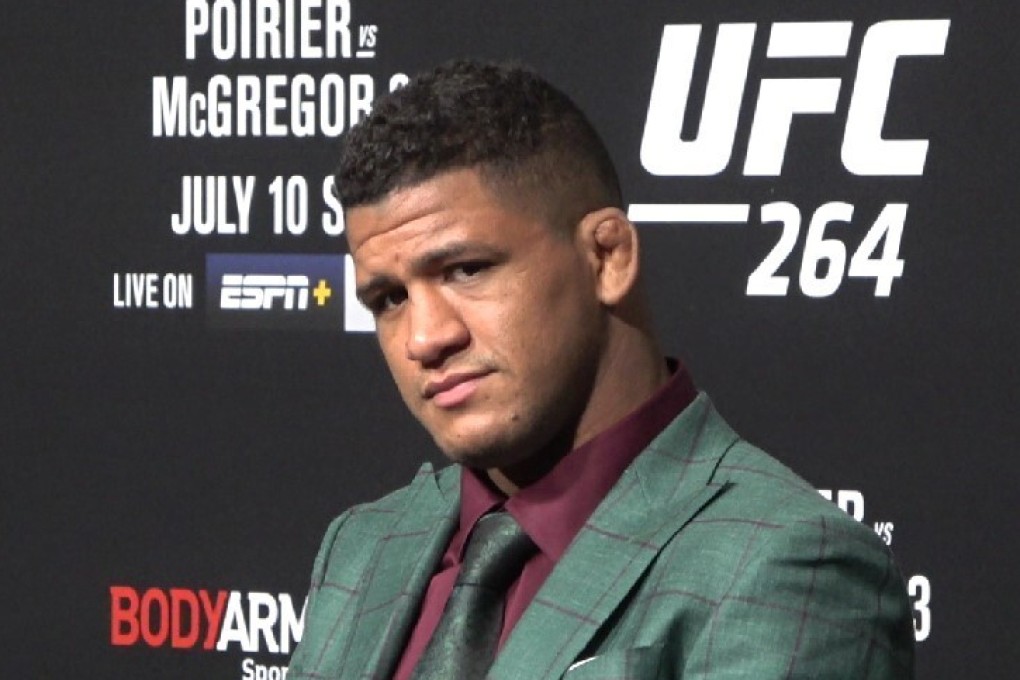 Gilbert Burns speaks to the media ahead of UFC 264. Photo: Drake Riggs