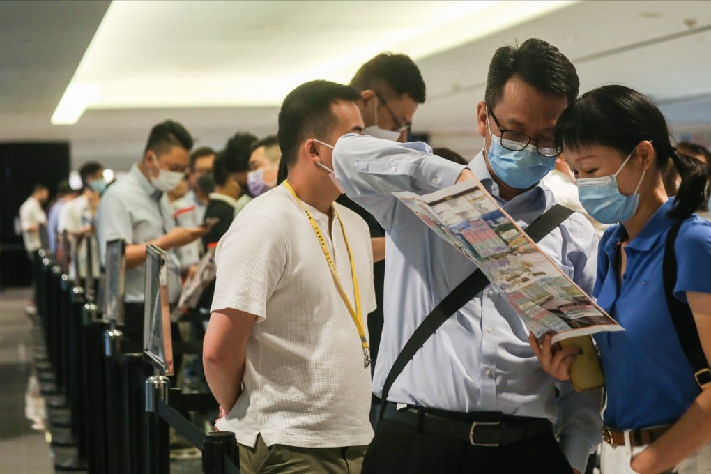 Buyers queueing up for The Pavilia Farm III apartments in Tai Wai at New World Development’s sales office on 20 June, 2021. Photo: Xiaomei Chen
