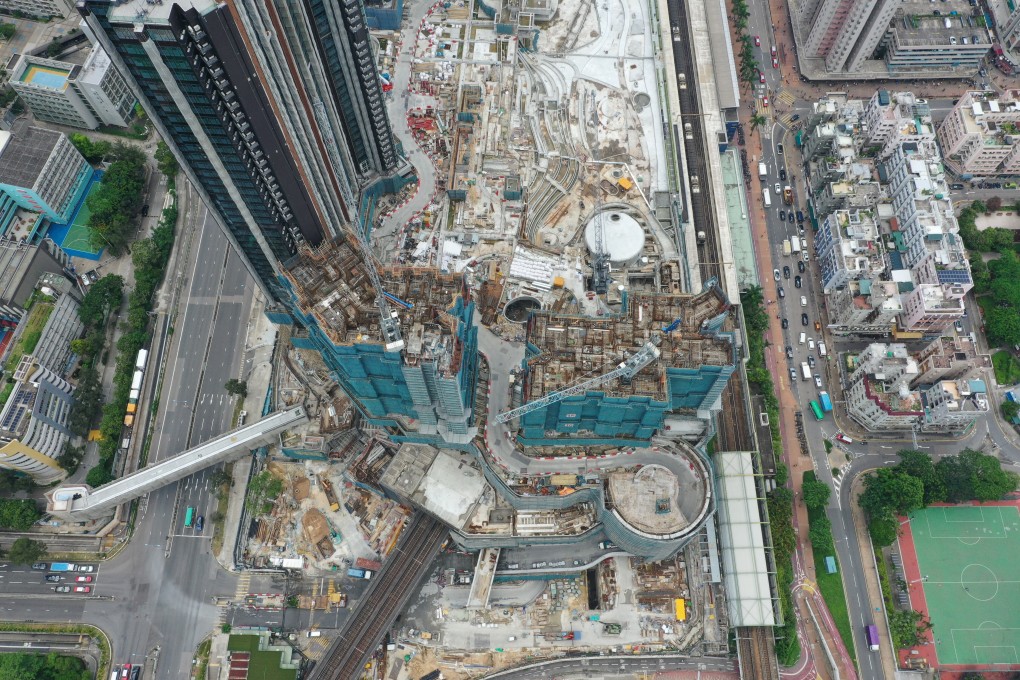 An aerial view of New World Development’s The Pavilia Farm residential project above Tai Wai MTR station, where construction defects have been uncovered at two of the seven towers. Photo: May Tse
