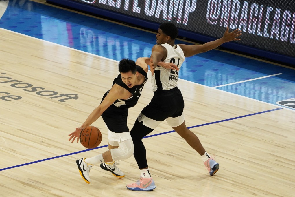 China’s Guo Haowen Guo is defended by M.J. Walker (No 24) during the 2021 NBA G League Elite Camp in June. Photo: USA Today Sports