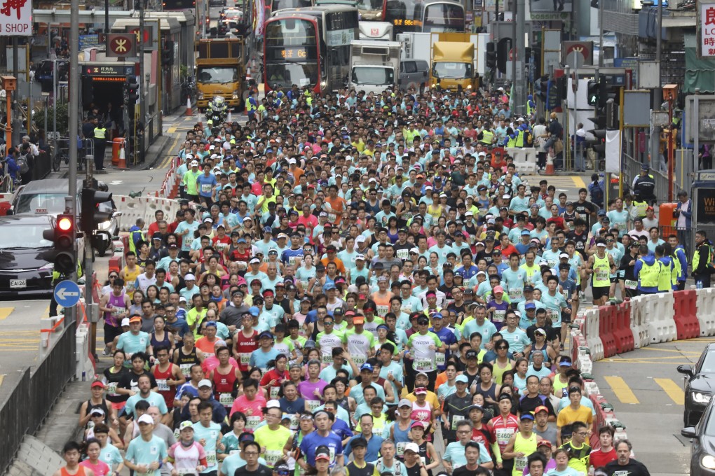 Full marathon runners at Nathan Road from Mong Kok to Tsim Sha Tsui during the Standard Chartered Hong Kong Marathon in 2019. Photo: SCMP / Dickson Lee
