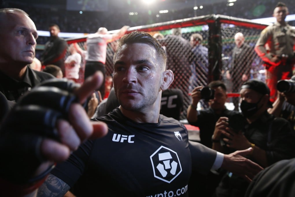 Dustin Poirier celebrates after beating Conor McGregor via doctor stoppage. Photo: Reuters
