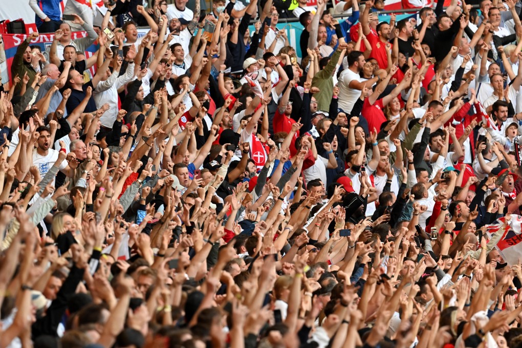 England fans at Wembley Stadium in London for the semi-final against Denmark. Photo: EPA-EFE