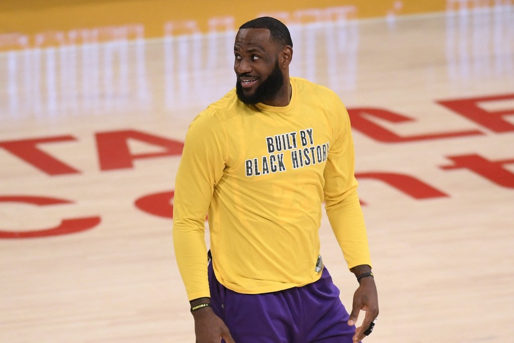 LeBron James of the Los Angeles Lakers warms up before an NBA game against the Portland Trail Blazers in February, 2021. Photo: AFP