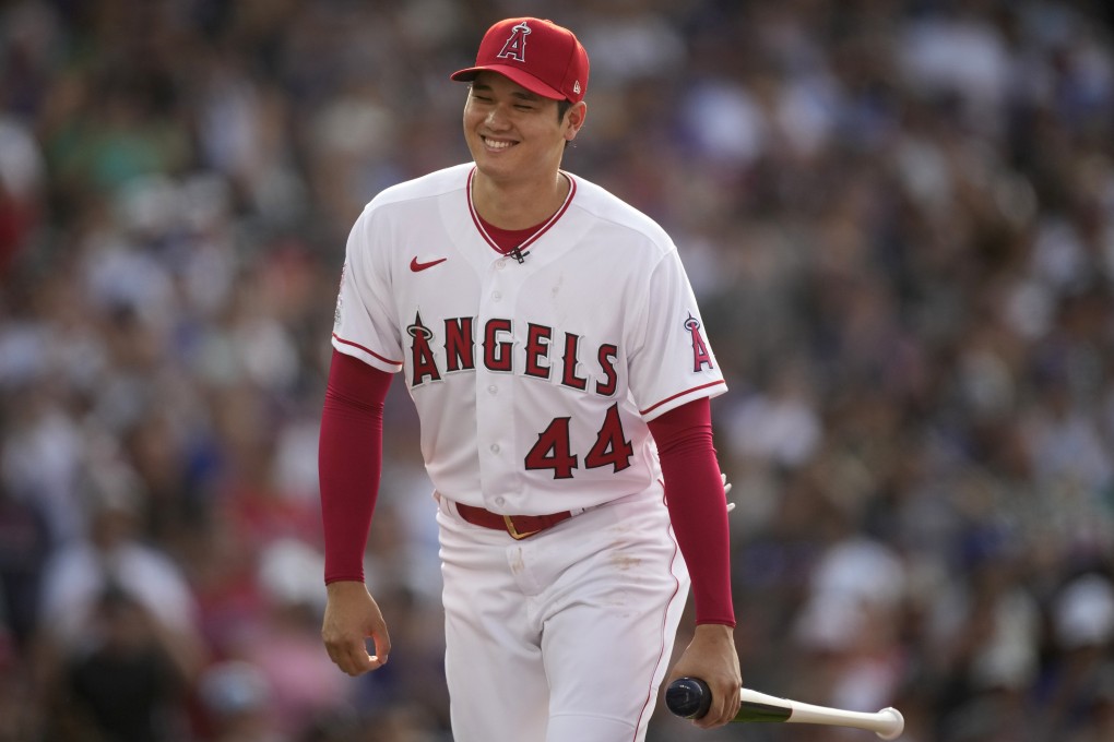 Japanese MLB star Shohei Ohtani of the Los Angeles Angeles on the plate in the first round of the MLB All-Star baseball Home Run Derby in Denver in July. Photo: AP